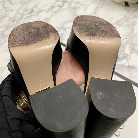 100% Authentic Gucci Black Calfskin GG Marmont Ankle Wrap Platform Sandals - Picture 4 of 12